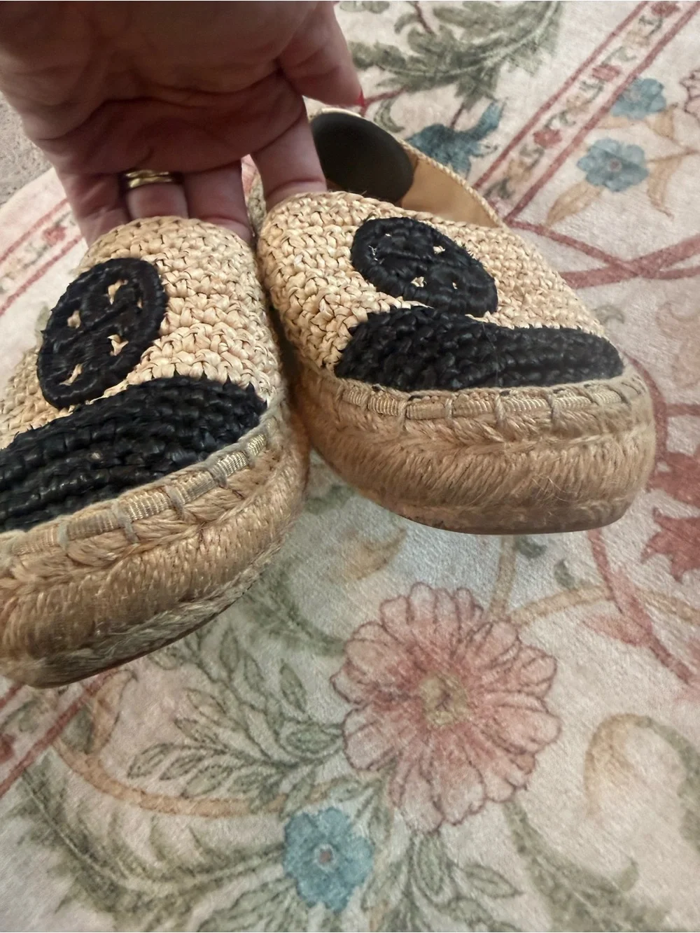 Tory Burch Crochet Espadrille Flats in Natural and Black Raffia